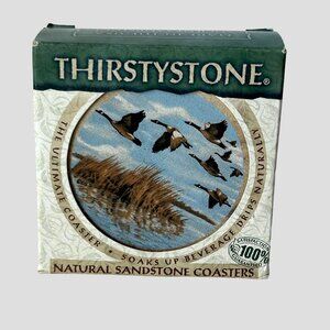 Thirstystone Geese Motif Natural Sandstone Coaster 4 Piece Set Absorbent w/ Box